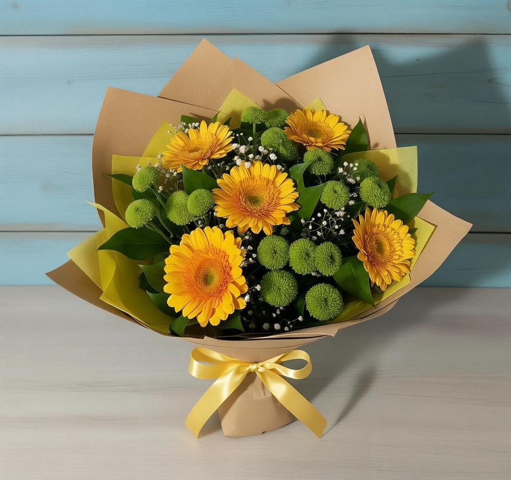 Букет цветов из: Герберы и Хризантемы в Панино