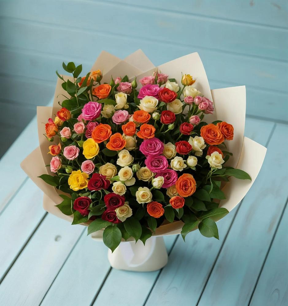 Букет Микс из разноцветных кустовых роз в Панино